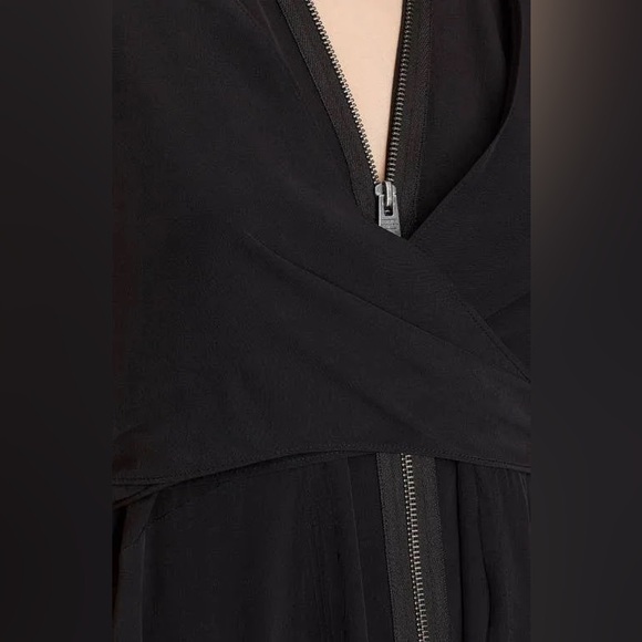 ALLSAINTS Jayda Black Silk Sleeveless Zip Front Asymmetrical Dress Size L - Picture 10 of 12